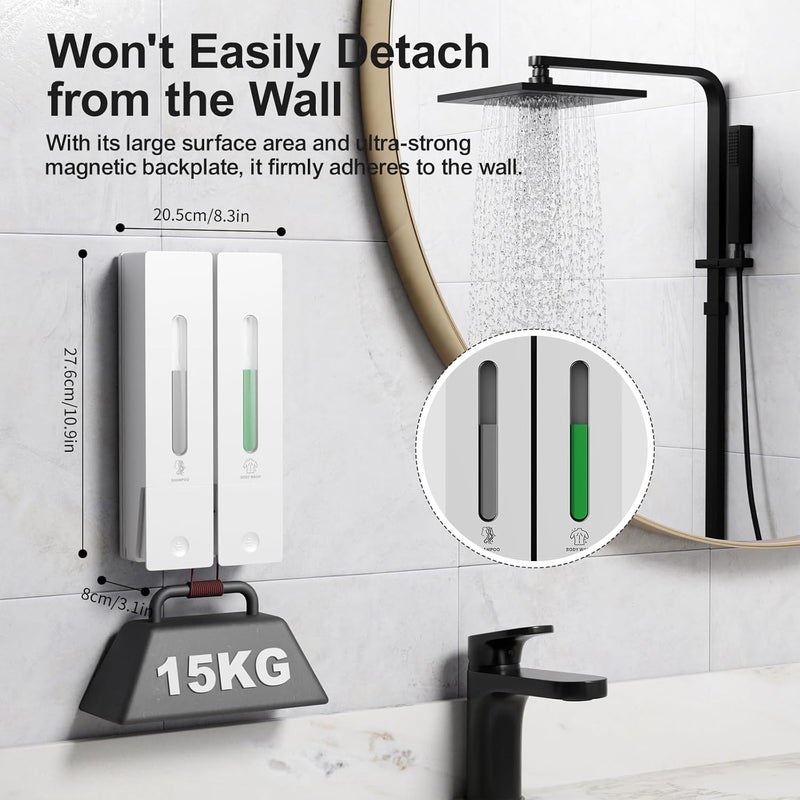 Aeakey Shampoo and Conditioner Dispenser 2-Chamber Wall-Mounted Shower Soap Dispenser, No-Drill Installation, 800ML Capacity, Ideal for Bathrooms and Hotels - Image 5